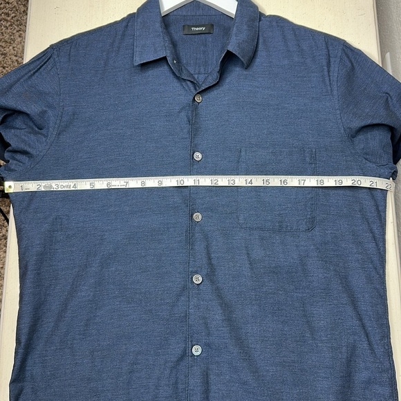 Theory Rammy Navy Light Flannel Long Sleeve 100% Cotton Button Down Shirt Size M - Picture 14 of 16